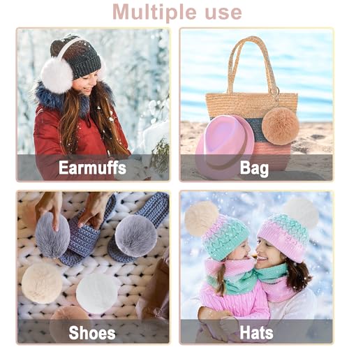 BQTQ 6 Pcs 4 Inch Large Faux Rabbit Fur Pom Poms with Elastic Loop (Soft) - color: Soft Color