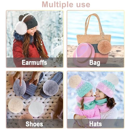 BQTQ 6 Pcs 4 Inch Large Faux Rabbit Fur Pom Poms with Elastic Loop (Soft) - color: Soft Color