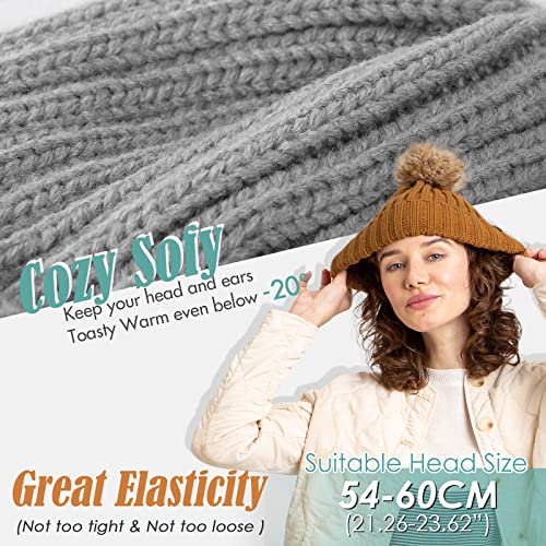 FURTALK Womens Winter Beanie Hat Satin Lined Faux Fur Pom Pom Beanies Hat for Women Winter Warm Knit Hats - color: Grey