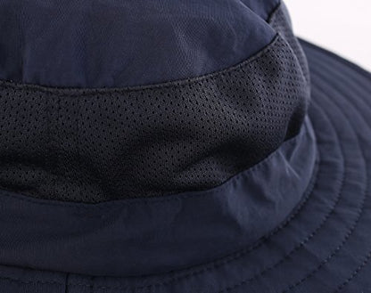 Home Prefer Outdoor UPF50+ Mesh Sun Hat Wide Brim Fishing Hat with Neck Flap Sun Hat for Men Women - color: Navy Blue