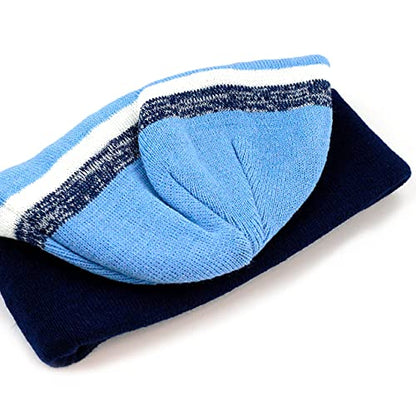 Winter Knit Beanie Hat with Pom Pom – Warm Cuffed Slouch Ski Cap for Men & Women - color: 2.navy and Sky Blue