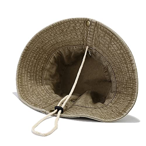 Unisex Cotton Boonie Hat Summer Fishing Bucket Hat Sun Hat with String - color: Retro Khaki