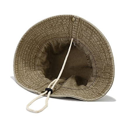 Unisex Cotton Boonie Hat Summer Fishing Bucket Hat Sun Hat with String - color: Retro Khaki