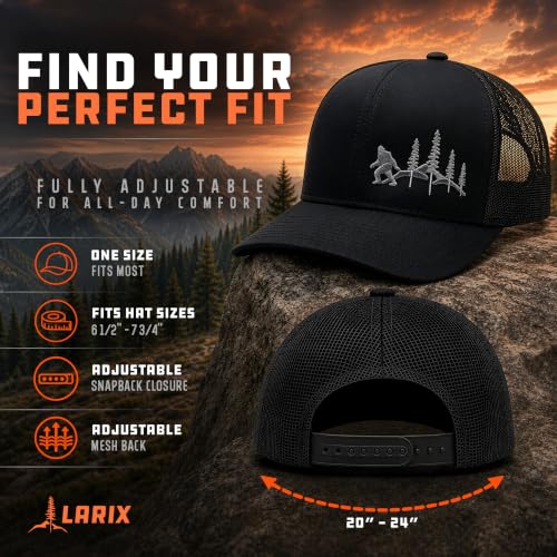 LARIX Trucker Hat Men - Snapback Cap with Breatheable Mesh Back, Hats for men, Mens Hat, Mens Trucker Hats - color: Black (Wb)