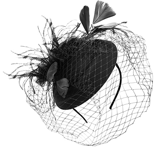 DRESHOW Fascinators Hat Feather Headband Women's Fascinators Tea Party Headwear with Clip Flower Head Band for Girls & Women - color: 6.25" / Black