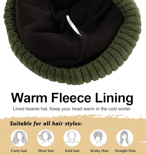 ZTL M/L/XL/XXL Merino Wool Beanie for Men Women, Fleece Lined Large Winter Hat, Big Knitted Cuffed Beanie Ski Skull Cap - color: Army Green, size: Medium-Large