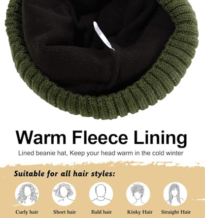ZTL M/L/XL/XXL Merino Wool Beanie for Men Women, Fleece Lined Large Winter Hat, Big Knitted Cuffed Beanie Ski Skull Cap - color: Army Green, size: X-Large-XX-Large