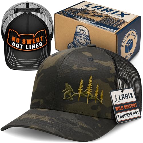LARIX Trucker Hat Men - Snapback Cap with Breatheable Mesh Back, Hats for men, Mens Hat, Mens Trucker Hats - color: Multicam Black (Wb)