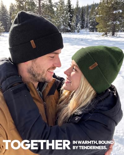 Beanie for Men Women, Winter Double Layer Warm Hat Skull Cap - color: Green+black+dark Grey