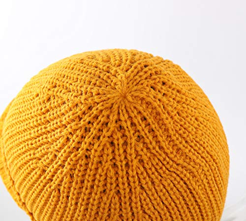 Home Prefer Men's Winter Hat Thick Knit Beanie Cap with Visor Newsboy Beanie Hat - color: Golden Yellow