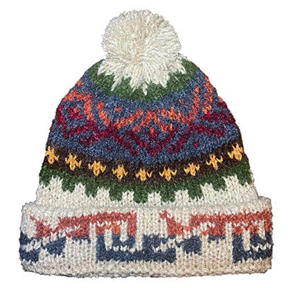 TINKUY Peru Alpaca Wool Winter Beanie, Handmade Bobble Hat, Unisex, One Size - color: Beige