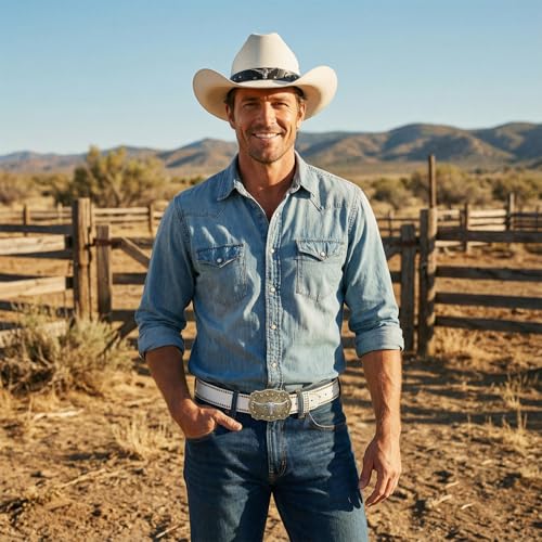 Chicingyou Cowboy Hat Belt - color: White, size: for 31-34" Waist, style: Rivets