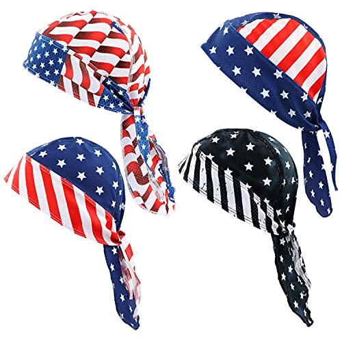 4 Pack Head Wraps Cycling Caps Dew Rag Skull Caps Beanie Cap Do Rags, Pirate Hats, Doo Rag, Durag Bandana - color: Flags, size: One Size