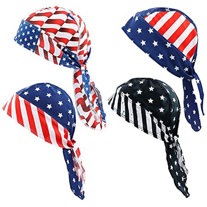 4 Pack Head Wraps Cycling Caps Dew Rag Skull Caps Beanie Cap Do Rags, Pirate Hats, Doo Rag, Durag Bandana - color: Flags, size: One Size