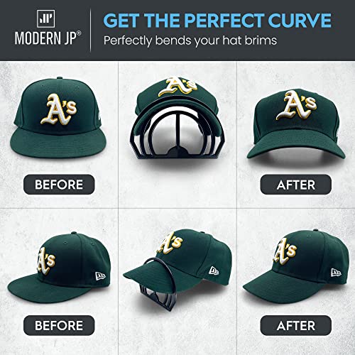 Modern JP Hat Brim Bender (4-Pack) - Perfect Curving Band, Steaming Optional - Convenient Hat Shaper with Dual Bill Bender Slots - USA Patented, Black