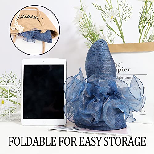 Bellady Big Brim Hat Organza Hats Summer Beach Cap Tea Party Wedding Fascinator Church Hats - color: Navy