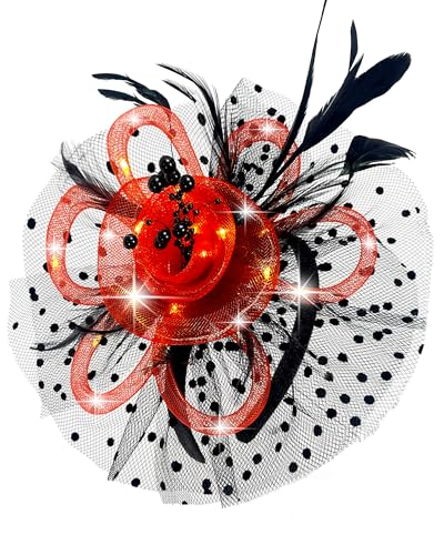 Women Fascinator Hats LED Light Up Headband for Tea Party Halloween Night Headwear Christmas Mardi Gras - color: Black Red