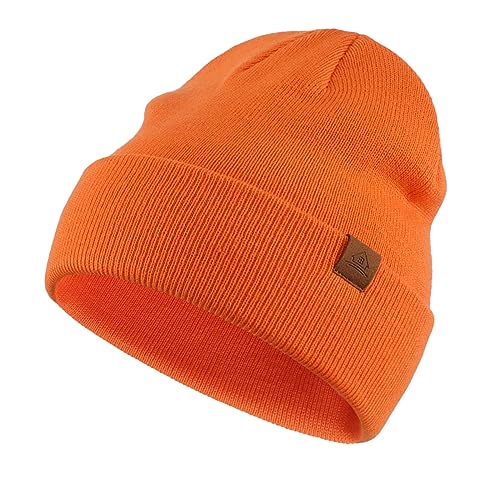 Home Prefer Mens Winter Hats Acrylic Knit Cuff Beanie Cap Warm Womens Beanie Hat - color: Orange