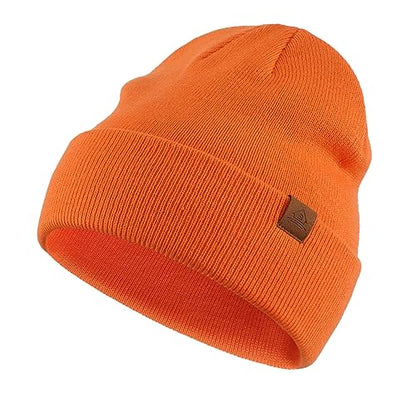 Home Prefer Mens Winter Hats Acrylic Knit Cuff Beanie Cap Warm Womens Beanie Hat - color: Orange