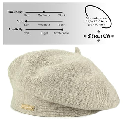 Beret - Warm Lined Wool Angora Knit Berets - French Paris Hat for Women - color: Light Coffee