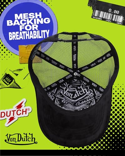 Von Dutch Unisex Velvet Trucker Hat, Curved Bill, Mesh Back, Snapback - color: Black Patched