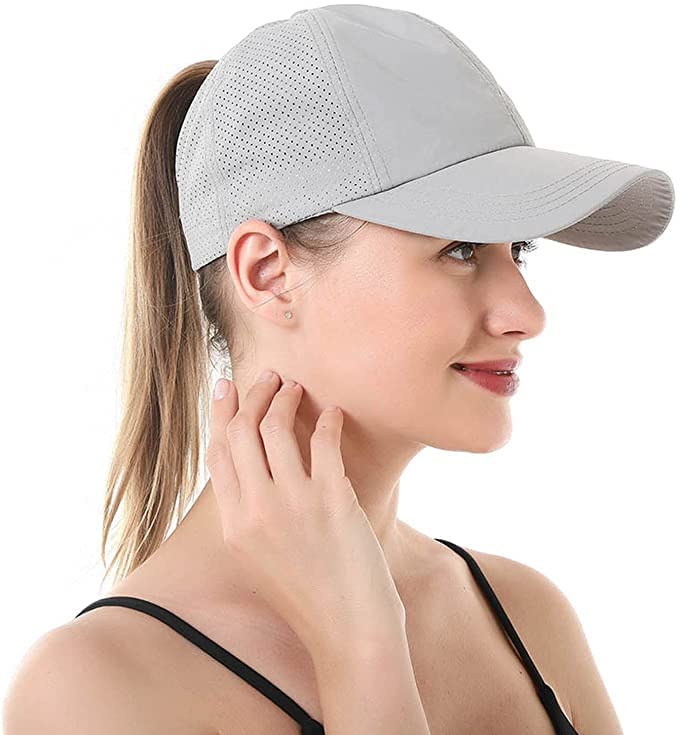 Womens Ponytail Hat Baseball Cap, Adjustable Criss Cross Baseball Cap High Bun Unisex Quick Drying Trucker Hats - color: Zlight Grey