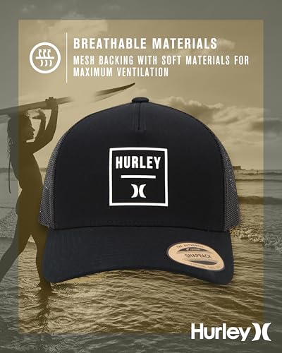Hurley Mens Trucker Hat Fairway Mesh Trucker Hat, Quick Dry Snapback - color: Black