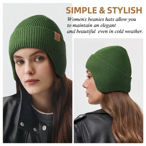 OZERO Winter Beanies Hats Men: Beanie with Ear Flaps - color: Army Green
