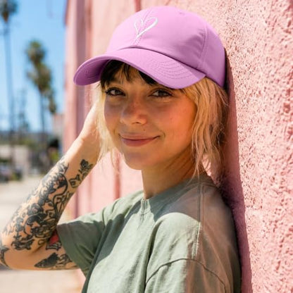 Hand Drawn Heart Hat Womens Embroidered Baseball Cap - color: Light Pink