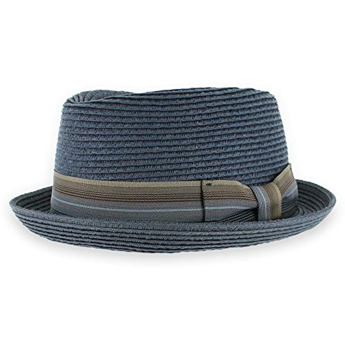 Belfry Men/Women Summer Straw Pork Pie Trilby Fedora Hat in Blue, Tan, Black - color: Maxxblue, size: Small