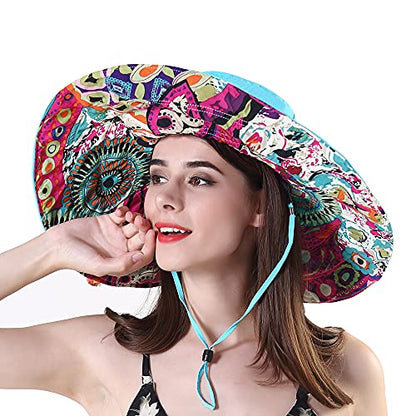 iHomey Packable Shapeable Extra Large Brim Floppy Sun Hat Reversible UPF 50+ Beach Sun Bucket Hat - color: Sky Blue