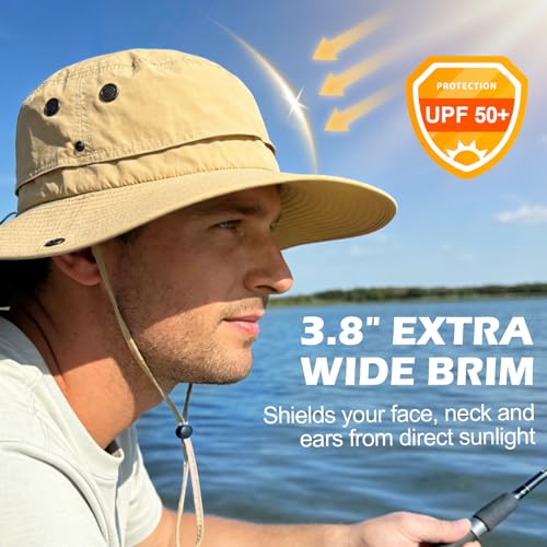 XL/XXL Oversized Sun Hat for Men Women, UPF 50+ Wide Brim Bucket Hat - color: Light Khaki, size: Medium-Large
