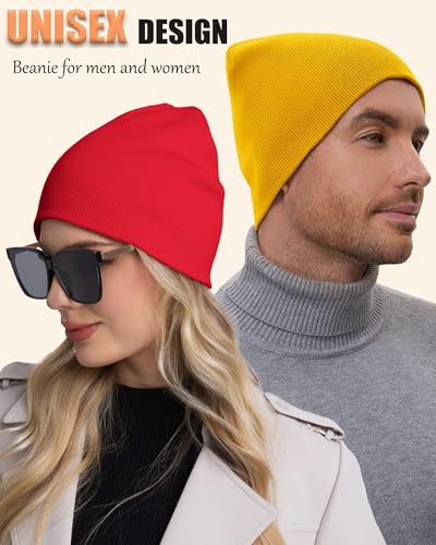 100% Cotton Beanie Hat Cuffless Beanies Warm Knit Winter Skull Cap - color: 1pcs-yellow