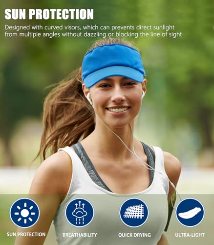 Sports Sun Visor Women Men, Cooling Stretchy Visor Hats Summer Packable Ponytail Sun Hat for Running, Golf, Tennis - color: 1pc Royal Blue