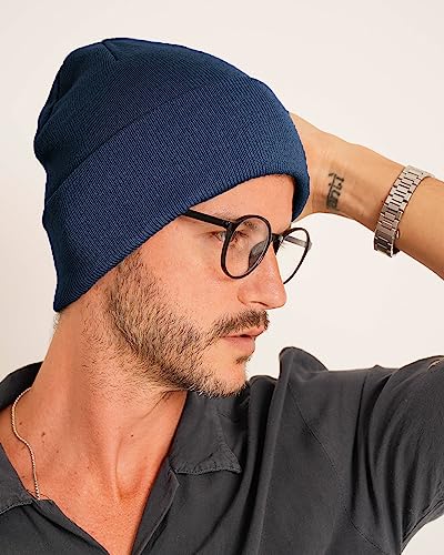 FURTALK Beanie for Men Women Cuffed Thick Knitted Winter Hat Skull Cap - color: Navy