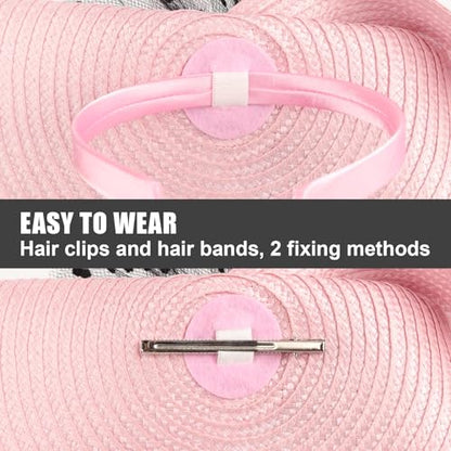 DRESHOW Fascinators Hat Flower Mesh Feathers Hat with a Headband and a Clip 7.9" Tea Party Headwear for Women - color: Folded Style 2: Pink & Black / 7.9"
