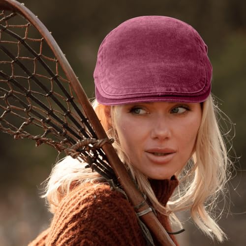 Initlove Mens Newsboy Cap Washed Beret Ivy Hat Flat Hats for Cabbie Driving - color: Wine Red