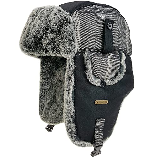 Unisex Winter Trapper Hat Cold Proof Keep Warm Hat with Ear Flaps for Hunting Skiing Trooper Winter Outdoor Activities - color: Black, size: Medium-Large