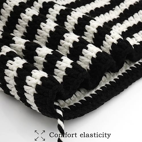 XYIYI Crochet Hats for Women Fox Knit Hat with Pompoms Grunge Goth Accessories Slouchy Beanies for Women Girls - color: Black White