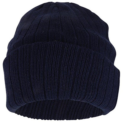 Armycrew 3M Thinsulate Insulation Fleece Lined Long Cuff Ribbed Beanie - color: Navy