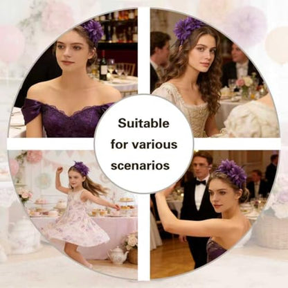Fascinators for Women Ribbon Feather Tea Party Headwear - color: Purple
