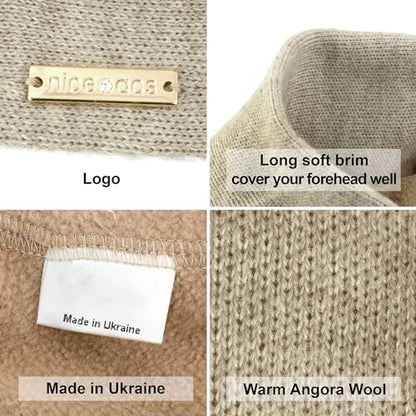 Beret - Warm Lined Wool Angora Knit Berets - French Paris Hat for Women - color: Light Coffee