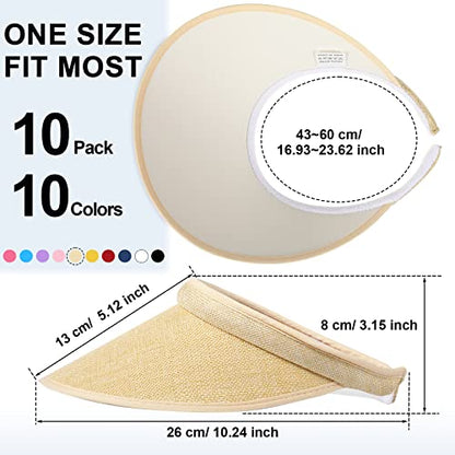 Jiuguva 10/36 Pack Sun Visor for Women Wide Brim Golf Clip on Visor Hat Adjustable Beach Cap for Men Women Travel Sport