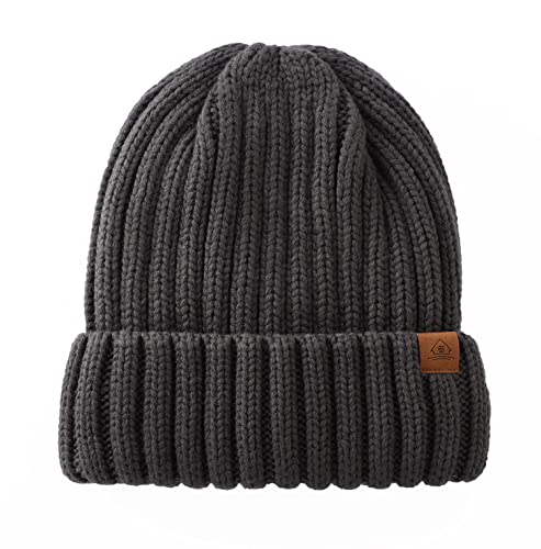 Home Prefer Mens Winter Hat Wool Fleece Lined Knit Beanie Hat Warm Stocking Caps - color: Dark Grey