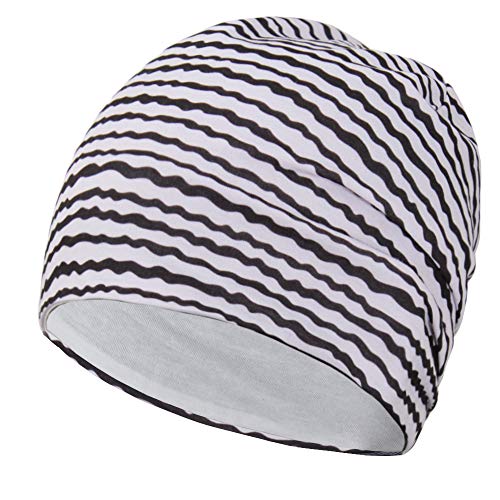 EMPIRELION 9" Women Lightweight Beanies Hats, Thin Sports Running Skull Cap Chemo Headwear Sleep Caps - color: Print Black Stripe