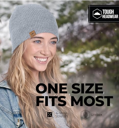 Tough Headwear Ribbed Beanie Hat - Stretch Fit Beanie for Women - Knit Winter Hats for Men - Breathable Knit Caps - color: Light Gray