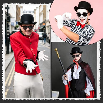 Bowler Hat Set,Black Derby Hat and Sunglasses for Men and Women