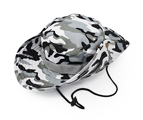 Outdoor Wide Brim Sun Protect Hat, Classic US Combat Army Style Bush Jungle Sun Cap for Fishing Hunting Camping - color: Grey Camouflage