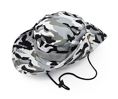 Outdoor Wide Brim Sun Protect Hat, Classic US Combat Army Style Bush Jungle Sun Cap for Fishing Hunting Camping - color: Grey Camouflage