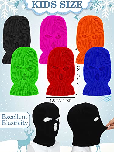 Janmercy 6 Pcs Kid Ski Mask 3 Hole Balaclava Knit Full Face Mask